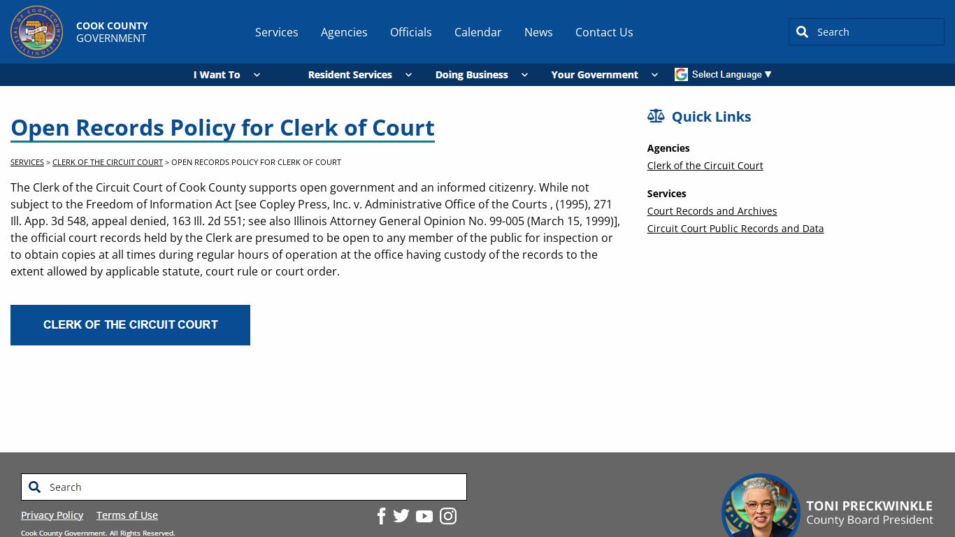 Open Records Policy for Clerk of Court - Cook County, Illinois